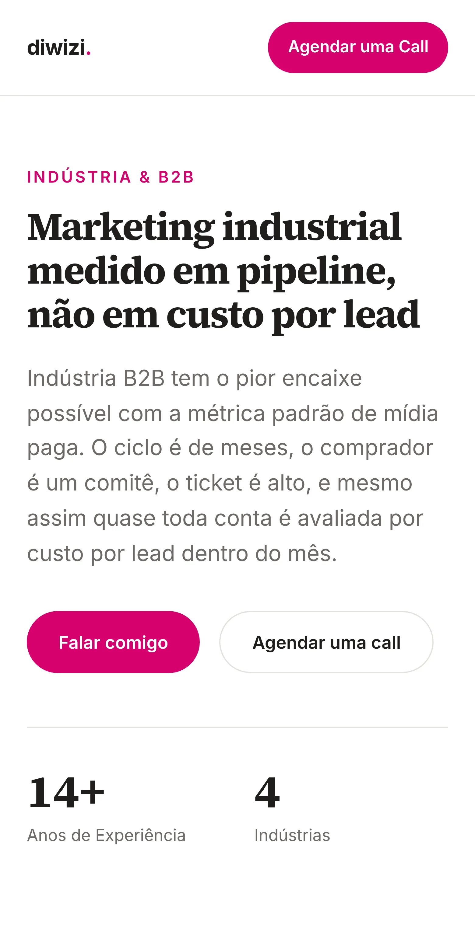 Landing page de campanha para indústria no ar, vista no celular